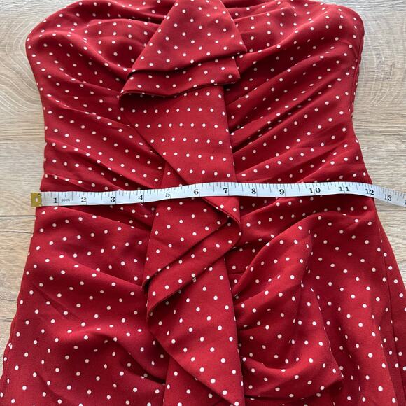 C/MEO Collective Vices Strapless Ruffle Front Polka Dot Midi Dress XXS or 00 Red - Picture 11 of 13